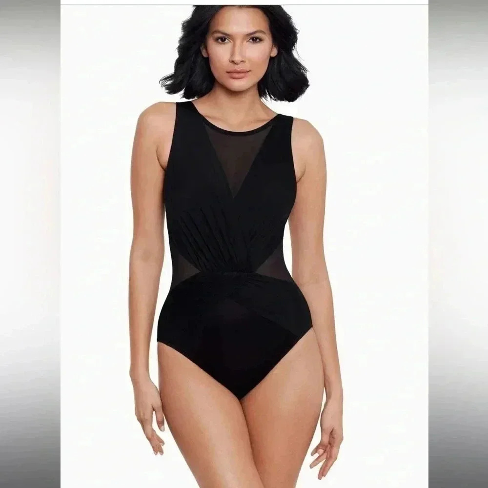 Miraclesuit Black Mesh-Detail One-Piece Swimsuit